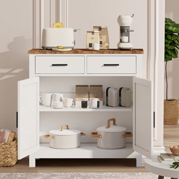 Kitchen Storage Cabinet, 2 Door Cabinets & 2 Drawers, Wood Grain, Buffet Sideboard