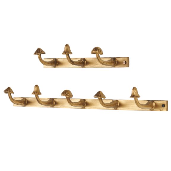 DecMode 23", 13"W Gold Metal 8 Hanger Mushroom Wall Hook, 2-Pieces