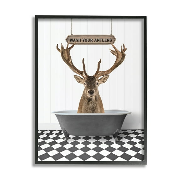 Stupell Industries Wash Your Antlers Elk Animals & Insects Painting Black Framed Art Print Wall Art, 11 x 14