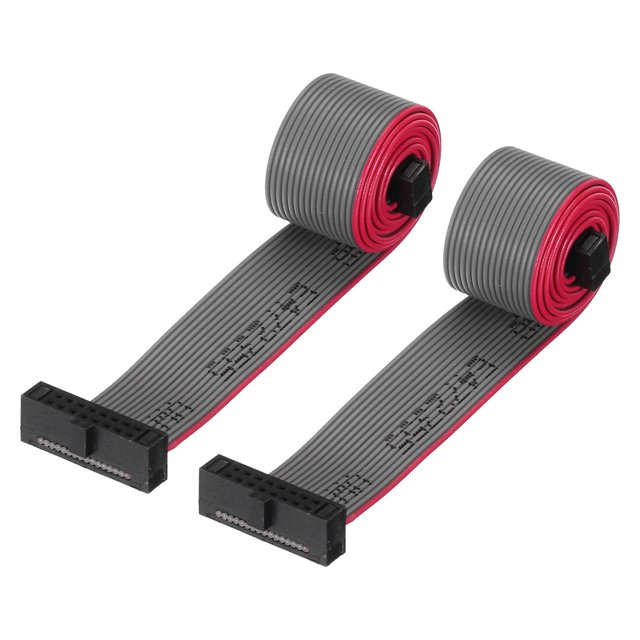 Unique Bargains IDC 16Pin Flat Ribbon Cable, 1.27mm Pitch FC to FC Connector 30cm Length Grey Jumper Wire Computer DVD, 2Pcs