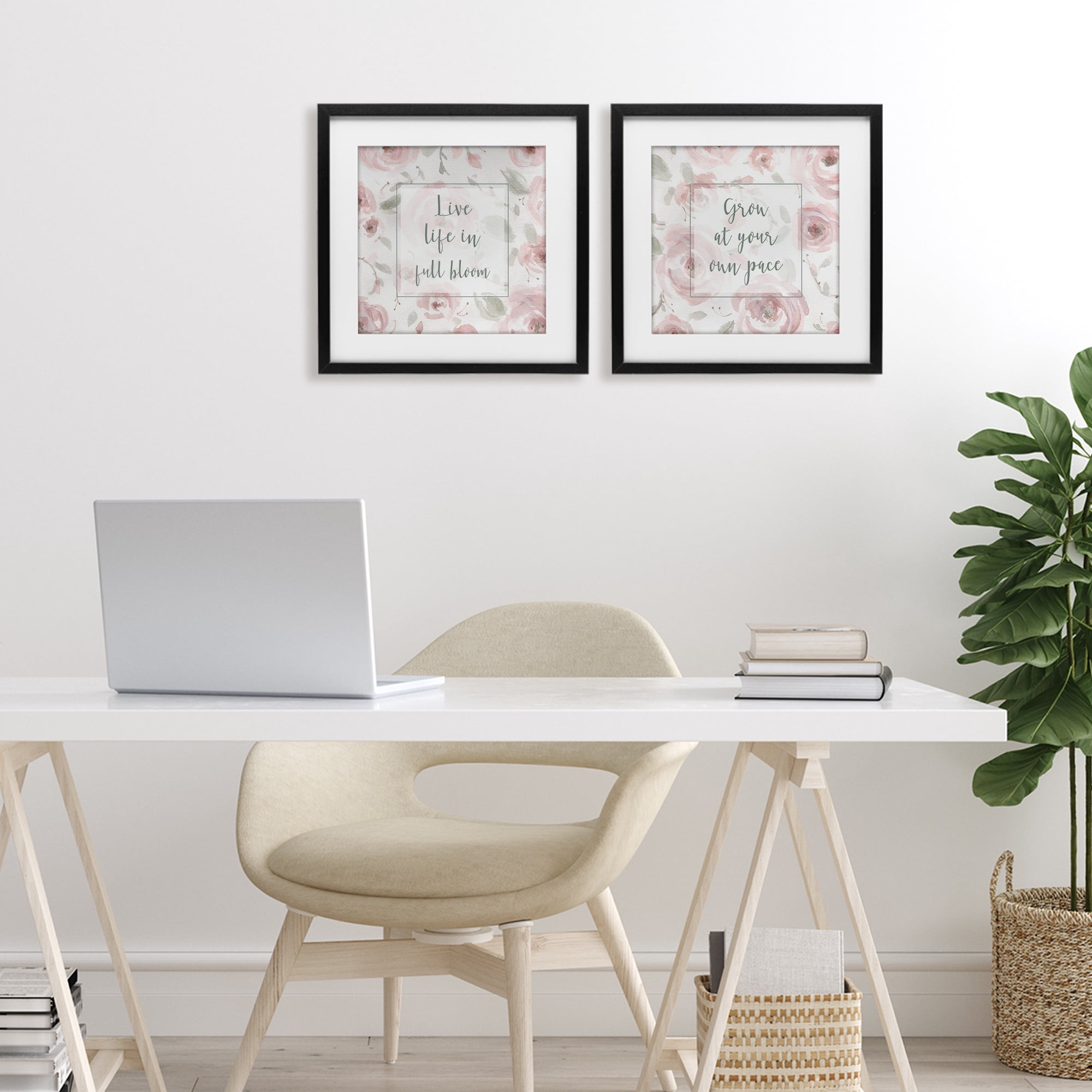 Stupell Industries Full Bloom at Your Pace Florals 2 Piece Black Framed Print Under Glass Set, design by Carol Robinson