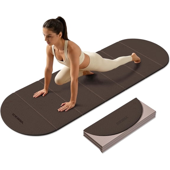 YOHAO Yoga Mat Thick,10mm Foldable Exercise Mats For Home and Travel,Rounded Folds,Quick Unfold Or Storage,Flat Lay No Curl Design(Brown Chestnut)