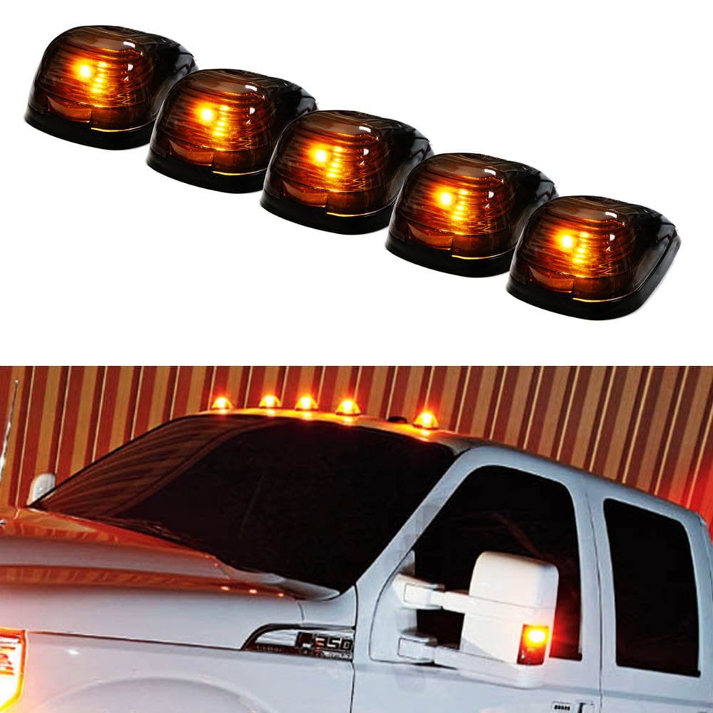 iJDMTOY 3pc-Set Black Smoked Cab Roof Top Marker Running Lamps w/Amber LED Lights For Truck Pickup 4x4 SUV