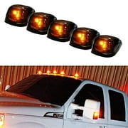 iJDMTOY 5PCS Black Smoked LED Cab Roof Top Marker Running Lamps With Amber LED Lights For Ford F150 F250 F350 Dodge RAM GMC Sierra 1500 2500 Chevrolet Silverado Toyota Tundra Tacoma Truck SUV And More