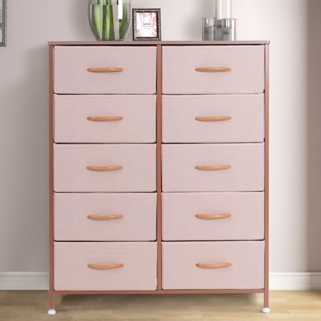 Prime Garden Pink Dresser 10 Drawers Storage Tower for Girls Bedroom,Pink