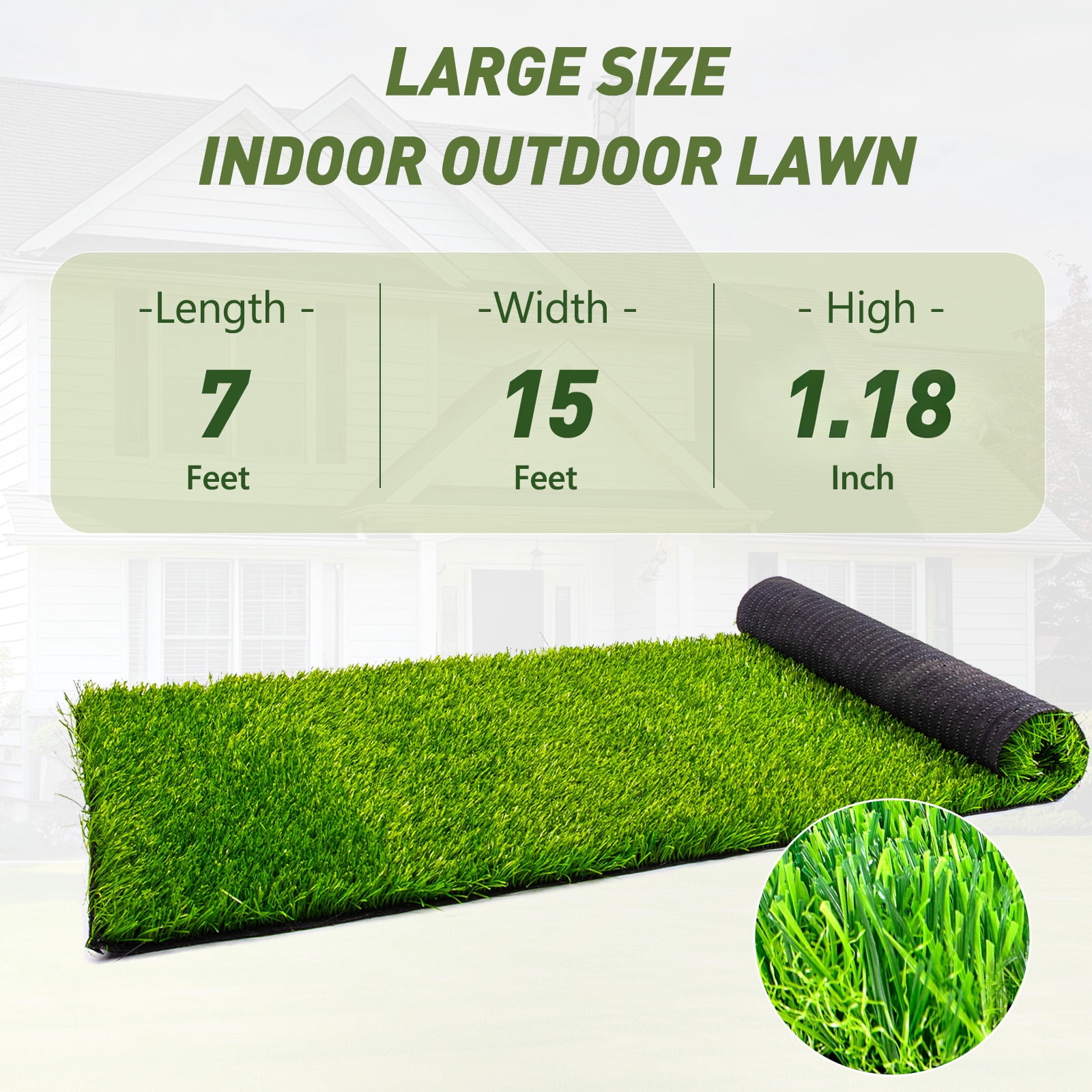 Leumius Artificial Grass Turf Green Thick Synthetic Fake Grass Outdoor Rug for Patio Balcony,7'x 15'
