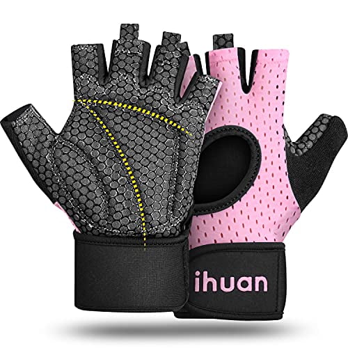 ihuan Breathable Weight Lifting Gloves: Fingerless Workout Gym Gloves with Wrist Support Lifting Enhance Palm Protection Training Rowing Extra Grip for Fitness Pull-ups…… 