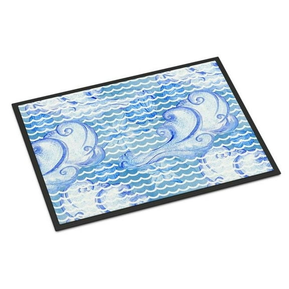 Beach Watercolor Abstract Waves Indoor or Outdoor Mat - 24 x 36 in.