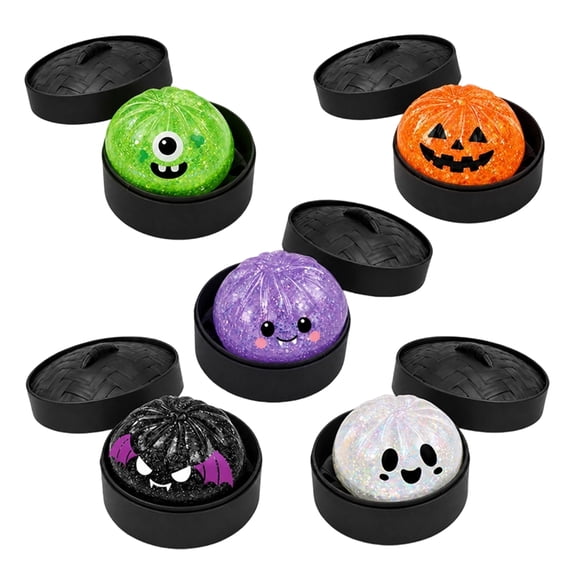 Halloween Dumpling Squishy Toy with Simulation Steamer, Glitter Monster Fidget Squeeze Toy, TPR Soft Stress Ball for Halloween Party Favors, Kids Holiday Gift,1 Pack Random Color