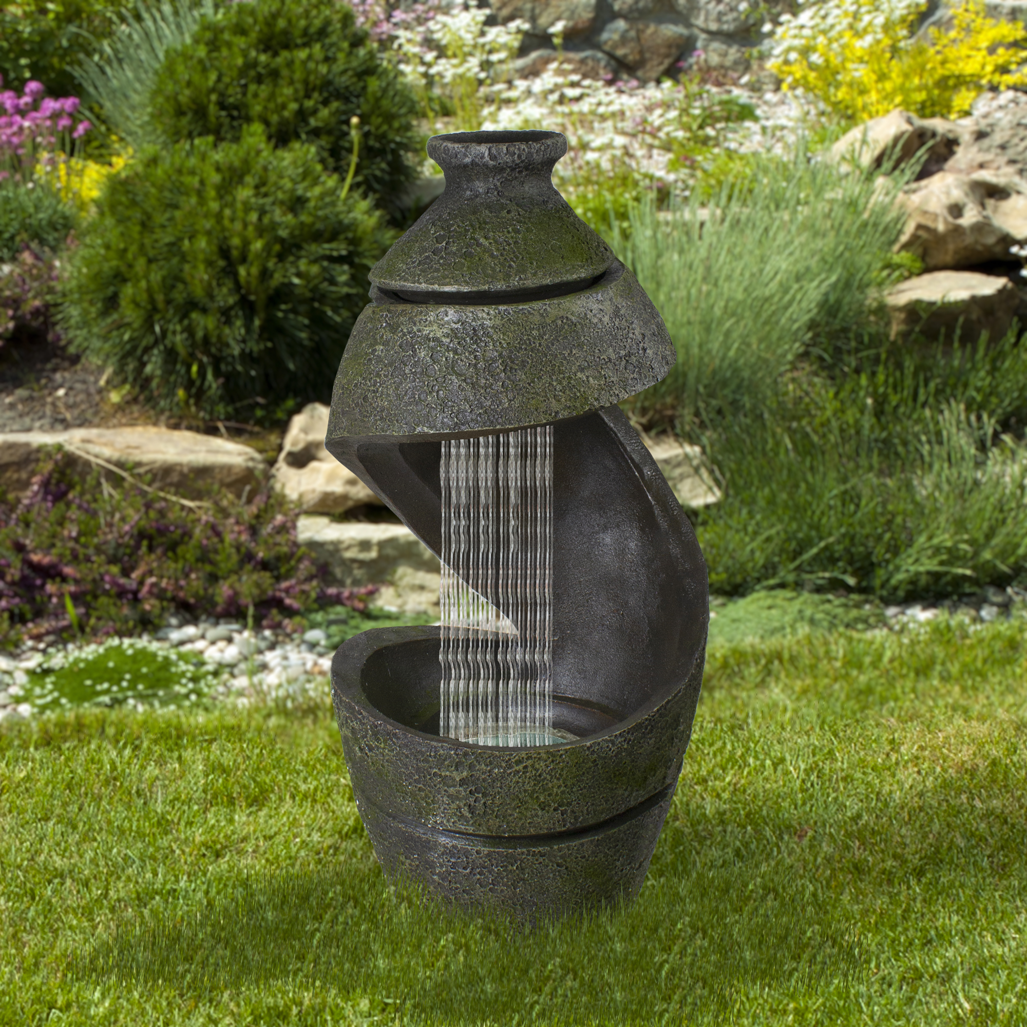 Northlight 31" Green and Gray Mossy Outdoor Garden Water Fountain