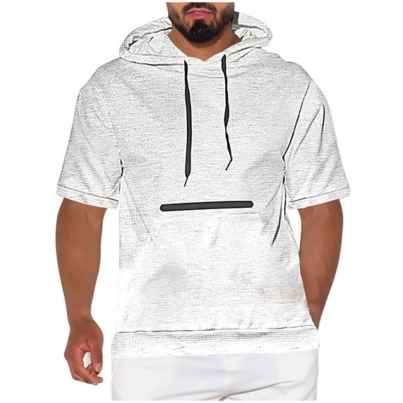 EOYWHK Mens Hooded Tops Waffle Knit Shirt Short Sleeve Lightweight Drawstring Basketball Tops with Pocket Hottest Deals
