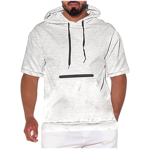 pstuiky Camisas de vestir de manga corta para hombre, Blusa con capucha de manga corta y bolsillos de color liso para hombre camisas casuales para hombre l