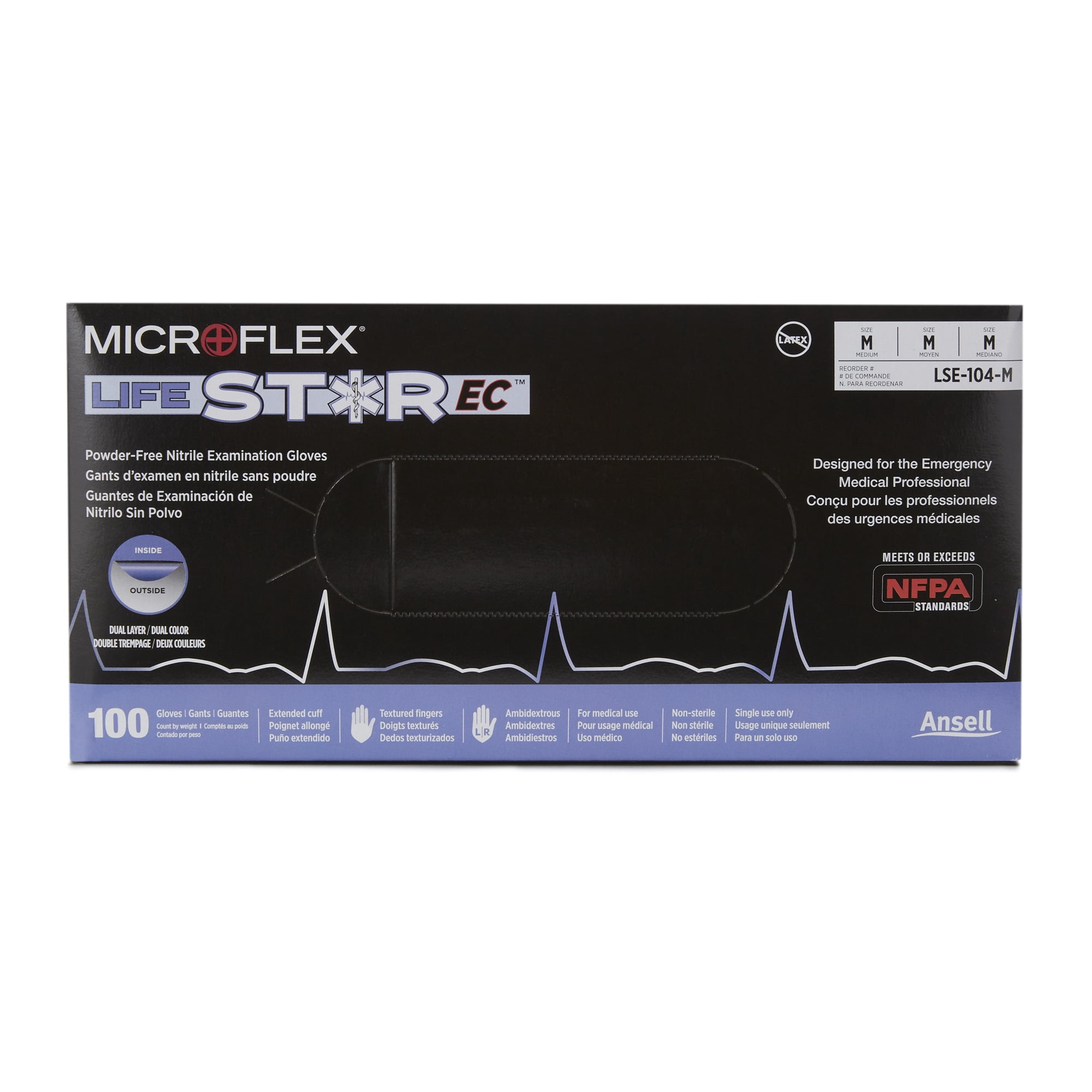 LifeStar EC Disposable Nitrile Exam Glove Extended Cuff Length MEDIUM LSE-104-M 100 per Box