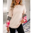 thumbnail image 2 of Suéter Hombro Caído Manga Larga Cuello Redondo Cuadros Rayas Impresión Tops para Mujer, 2 of 8