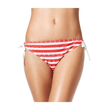 CALIFORNIA WAVES Juniors Crochet Striped Bikini Bottom Red and White Size Small