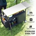 thumbnail image 3 of Chariot de Gril Extérieur en Acier Inoxydable avec Table d'Appoint Pliable, Support de Four à Pizza de 56,3 Pouces et Table de Préparation avec Étagère de Rangement à 2 Niveaux et Roues, Chariot de Cuisine Mobile Argenté pour Patio, 3 of 7