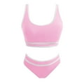 thumbnail image 6 of Yindaity Black Swimsuits for Women Women 2 Piece Bikini Set High Waisted Color Block Swimsuit 2025 Summer Beach Scrunch Ribbed Bathing Suit (Pink,L), 6 of 6