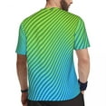 thumbnail image 4 of Gradient Striped T-Shirt Men Blue Green Lines Casual Sports T-Shirts Breathable Summer Hip, 4 of 5