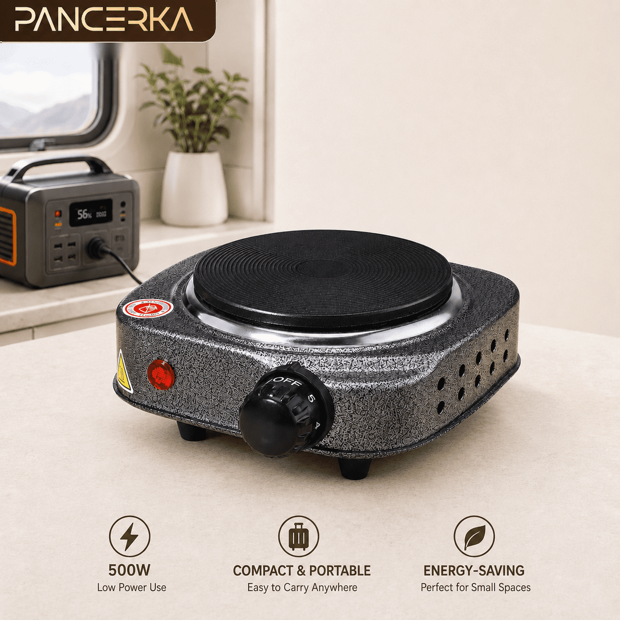 PANCERKA Portable Electric Single Burner Hot Plate, Adjustable 5 Level Temperature Control Mini Stove Cooktop, Compatible with All Cookware, Compact Countertop Cooker for Apartment