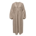 thumbnail image 7 of Women's Boho Deep V Neck Maxi Dress, Lantern Sleeve Loose Flowy Swing Dress, Solid Casual Vacation Beach Cover Up Dress for Summer Outfits Khaki XXL(XXL), 7 of 7