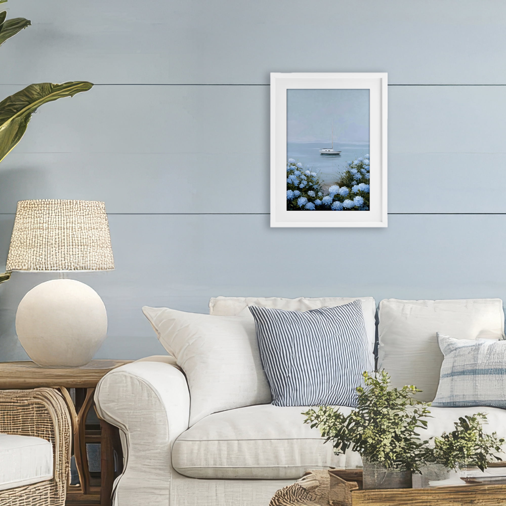 Stupell Industries Yacht in Floral Bay White Framed Print Under Glass, design by Petal Prints Design
