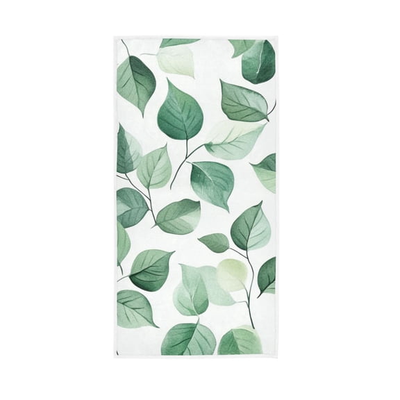 Green Leaves on White Background Face Towel Absorbent Hand Towels Bath Sport Gym