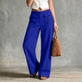 thumbnail image 5 of Women's Linen Wide Leg Pants High Waisted Elastic Back Loose Flowy Trousers with Pockets Summer Casual Beach Vacation Lounge Pants Breathable Daily Wear, 5 of 8