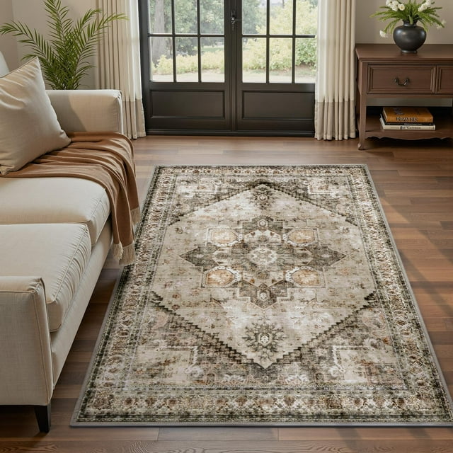 Tapis de Salon Tapis de Chambre Lavable Vintage Traditionnel Foncé