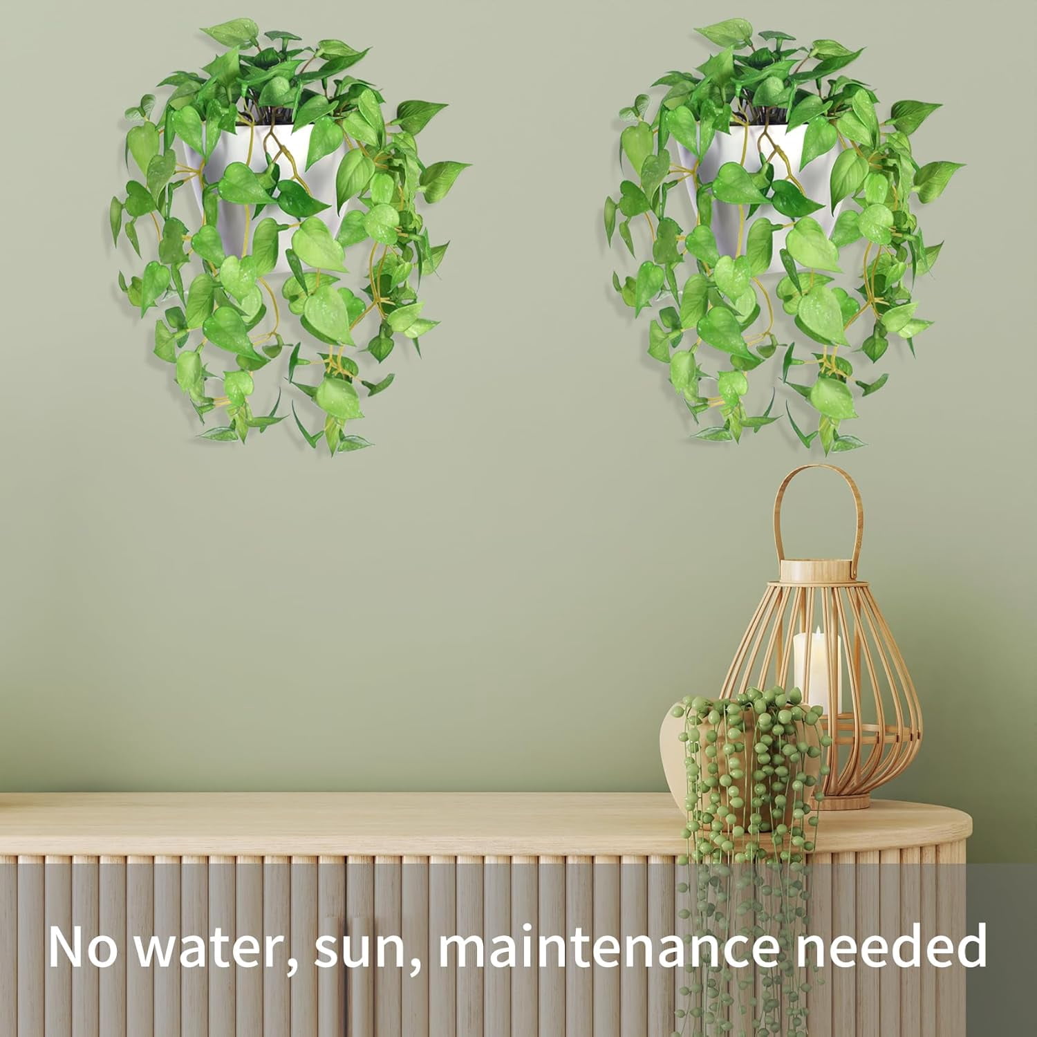 Artificial Hanging Potted Plants Set of 2, Fake Eucalyptus Vine Plant with Half Pot Planters, Medium Faux Greenery for Wall Home Room Indoor Outdoor Decor