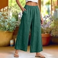 thumbnail image 2 of HongQid Women Linen Blend Cropped Wide Leg Pants Flowy Baggy Elastic Drawstring Waist Casual Trousers Side Pocket Breathable Bottoms Summer Travel Shopping Outfits, 2 of 7