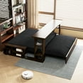 thumbnail image 3 of 3-in-1 Convertible Sleeper Sofa Bed,Modern Velvet Loveseat Couch with Pull Out Bed,Small Loveseat Futon Sofa Bed with Convertible Office Desk,Black, 3 of 9