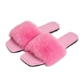 thumbnail image 6 of Samdudou Fuzzy Slippers for Women Fluffy Faux Fur Open Toe Slides Stylish Square Toe Flat Sandals Indoor Outdoor House Shoes Plush Fashion Footwear for Summer Leisure, 6 of 7