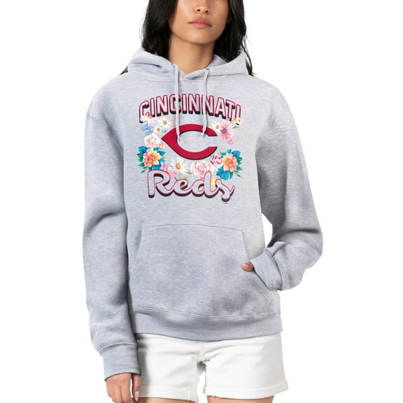 Women's G-III 4Her by Carl Banks Heather Gray Cincinnati Reds Flowers Graphic Pullover Hoodie