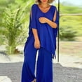 thumbnail image 5 of Women's 2 Piece Summer Set - Tie Waist V-Neck Cap Sleeve Top & Wide Leg Pants, Breathable Outfit, 5 of 8