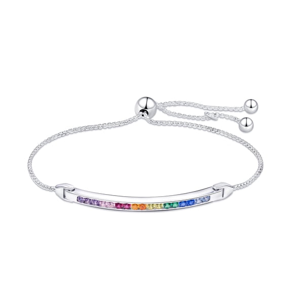Amberta Lumini Women 925 Sterling Silver Rainbow Bracelet: Silver Colorful Tennis Bracelet