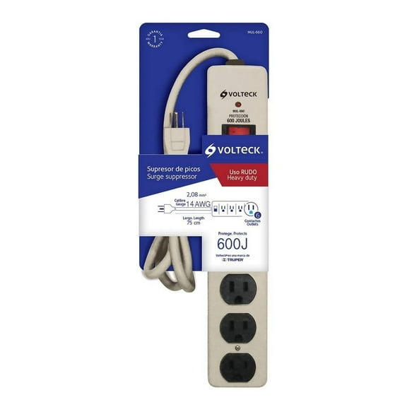 Multicontacto Volteck en Barra 6 Contactos