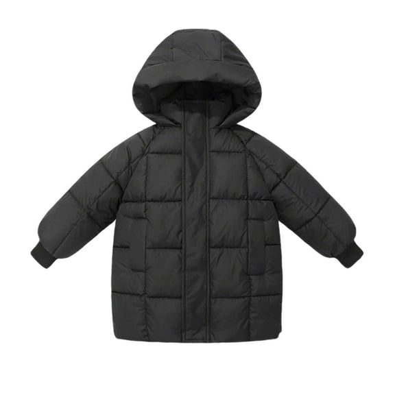Riecok Hooded Puffer Jacket Kids with Pocket Long Sleeve Zip up Solid Color Winter Warm Casual Outwear Black 8 Years