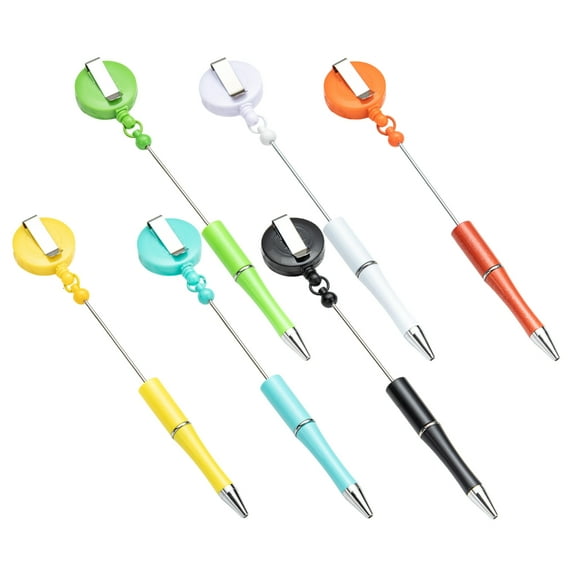 Necvior 6Pcs Beadable Ballpoint Pen with Badge Holder for Nurse Doctor Beaded Pen