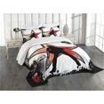 thumbnail image 3 of Ambesonne Rock Music Quilted Bedspread Set 3 Pcs, Guitar Player Star, Queen Size, Black Red Peach, 3 of 5