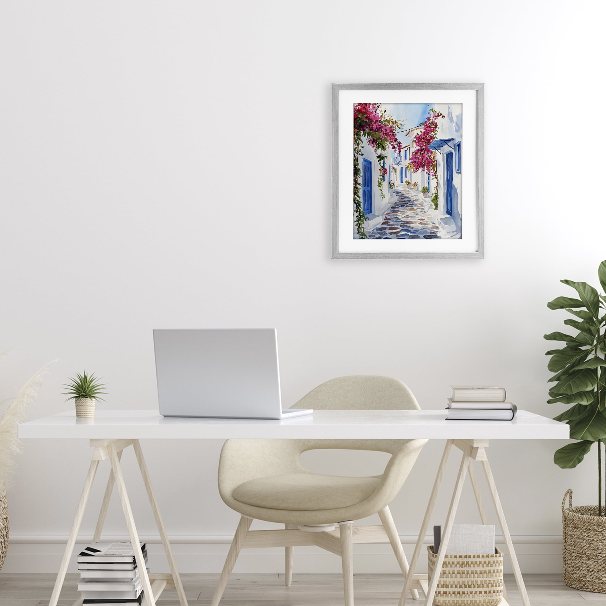 Stupell Industries Santorini Stone Street Pathway Gray Framed Print Under Glass, design by LSR Design Studio