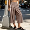 thumbnail image 5 of VBVC Women's Cotton Linen Pull-On Capri Pants , Casual Summer Wide Leg Trousers For Women , Ladies' Paper Bag Waist Pleated Pants with Pockets,Coffee,S-2XL, 5 of 6