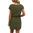 thumbnail image 4 of UoCefik Womens Boho Summer Dresses Trendy Tie Front Short Sleeve Mini Sundress Holiday Tie Waist Tshirt Dresses Elegant Beach Dress with Pockets Army Green XXL, 4 of 5