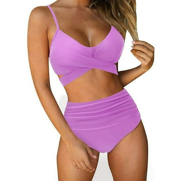 Women Cross Wrap Halter Bikini Set High Waisted Bathing Suits Push Up Two Piece Swimsuits