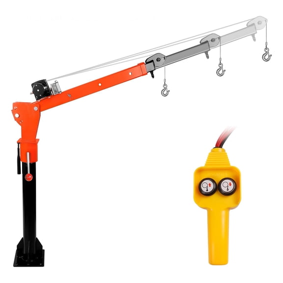 Heavy-Duty 1100 lbs 12v Truck-Mounted Crane, 360 Swivel Adjustable Boom Electric Winch Hoist with Remote for Pickup Truck  & Workshop