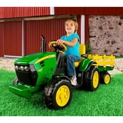 12 V Peg Perego John Deere Ground Force Extra-Large 12 Volt Ride-On Tractor with Trailer & FM Radio, Durable Design for Kids Ages 3-7
