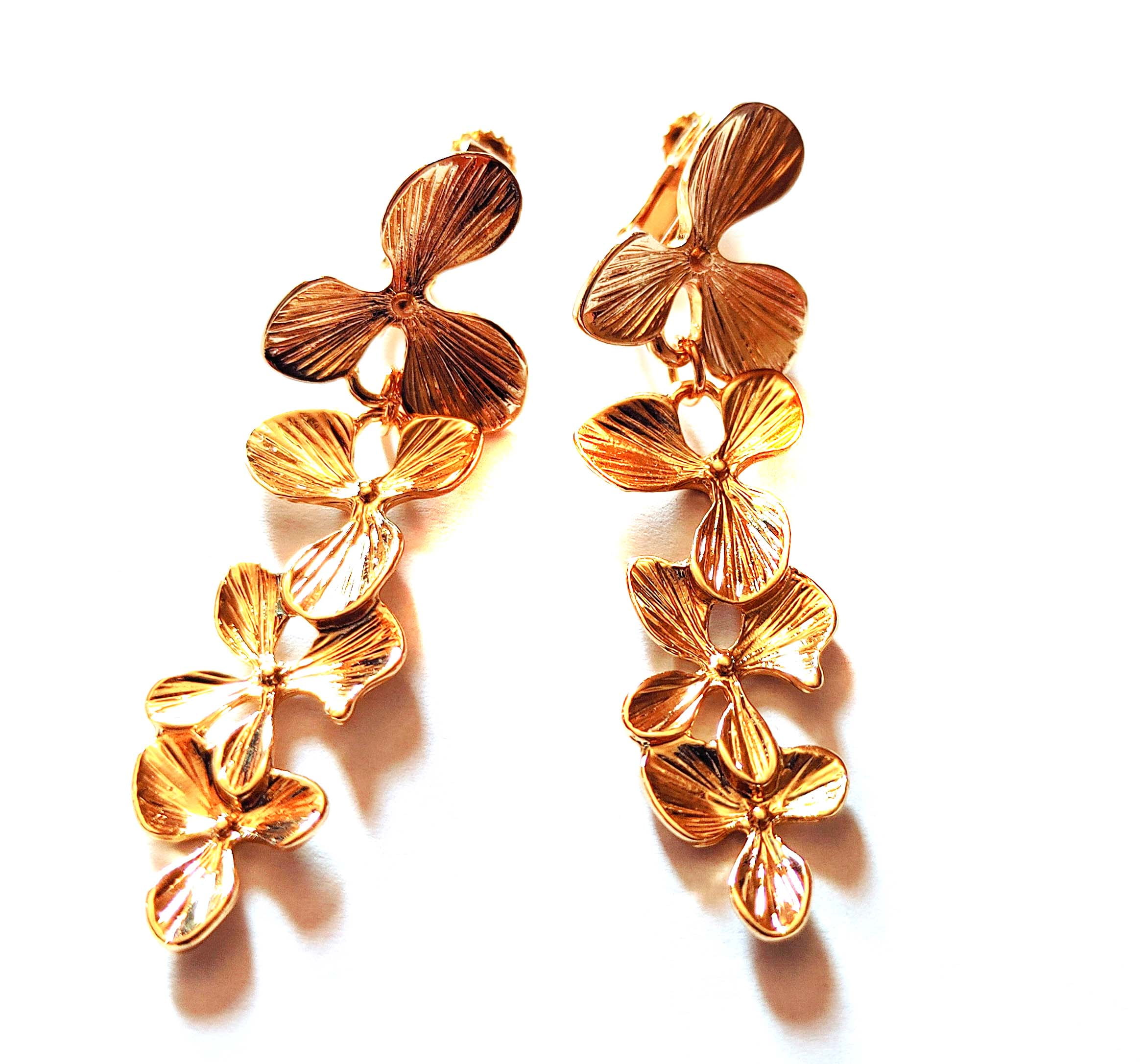 Clip-on Earrings Gold Plated Dangle Earrings Flower 2.25 inch Non ...
