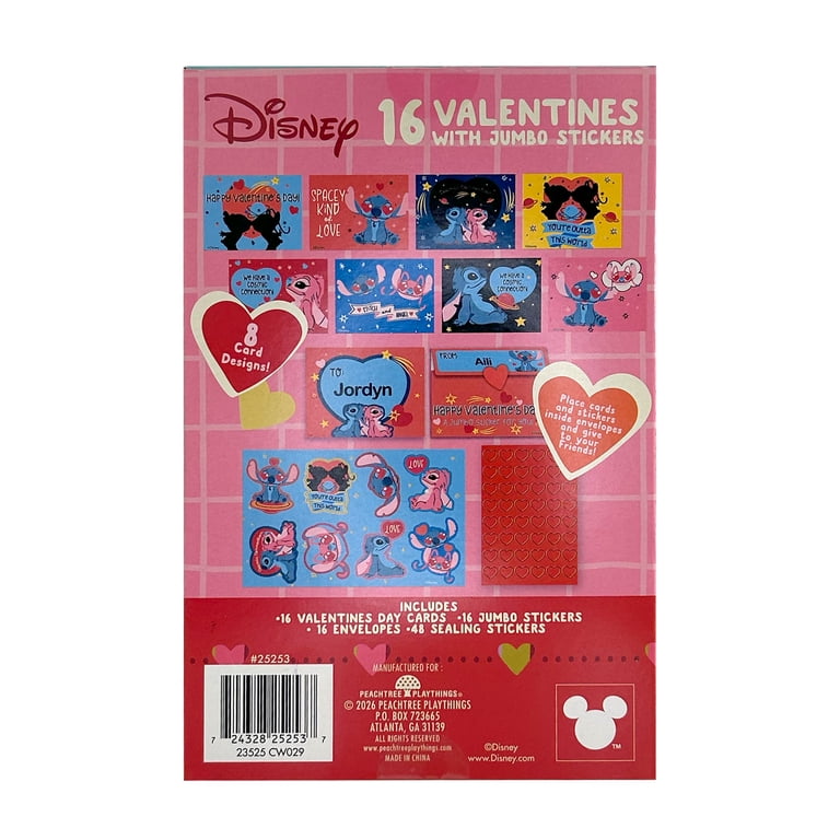 Disney Stitch Valentine's Day Exchange Cards with Jumbo Stickers