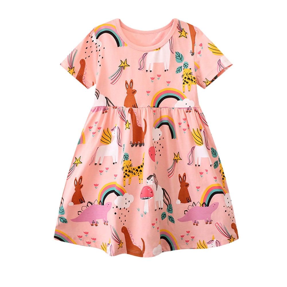 WIBACKER 2-7T Kids Girls Cotton Summer Dress Short Sleeve Crewneck ...