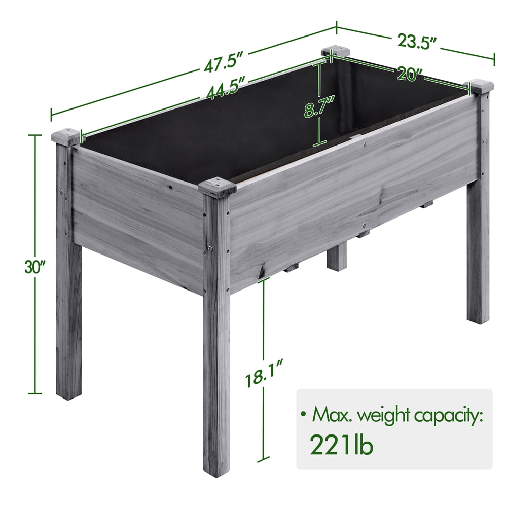 Yaheetech Rectangle Fir Wood Raised Garden Bed Planters,Gray