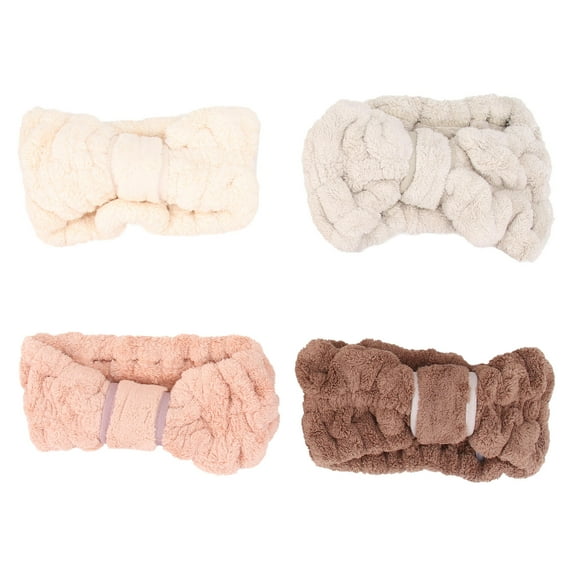 LOLIPPYY 4-Pack Elastic Coral Fleece Makeup Headbands for Shower, Skincare, and Cleaning Hair Bands